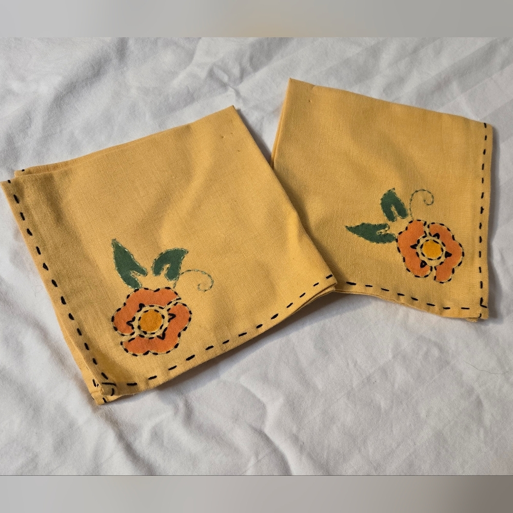 Embroidered Poppy Cloth Napkins - Set Of 2